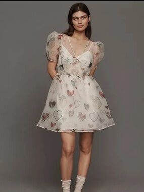 Anthropologie x FARM Rio Puff Sleeve Heart Dress • $228 • XS
